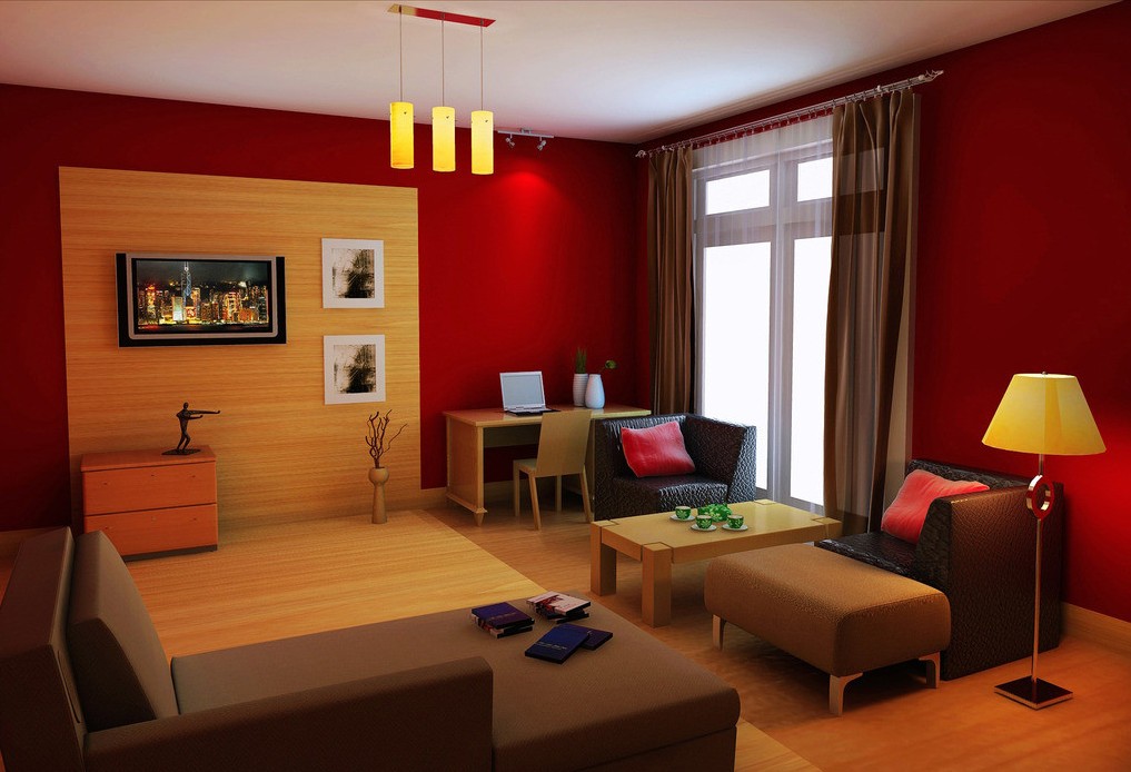 Red and orange design for living room