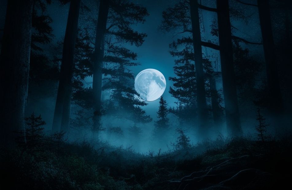 Dark Forest With Moon Wallpaper