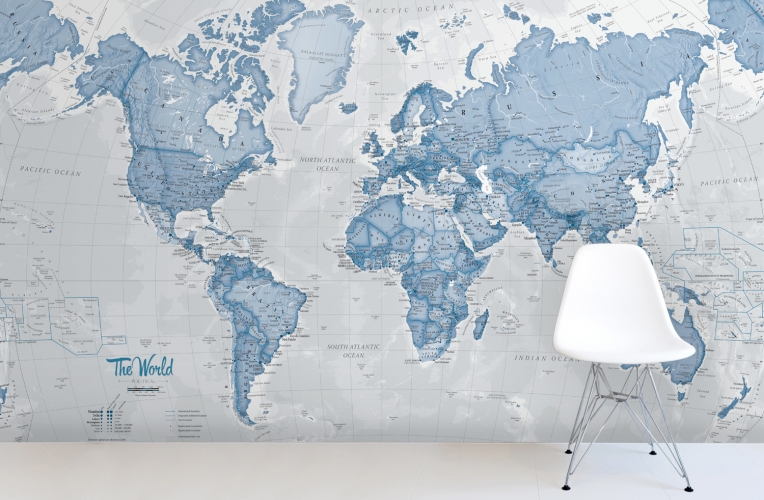 The World In Blue Map Wall Mural Murals Wallpaper