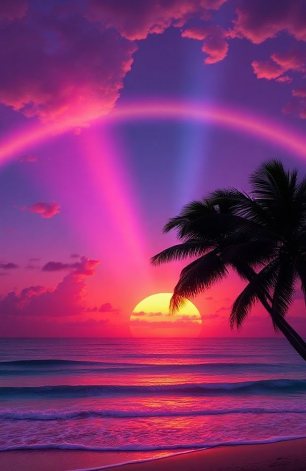 Sunset Ocean Rainbow Wallpaper