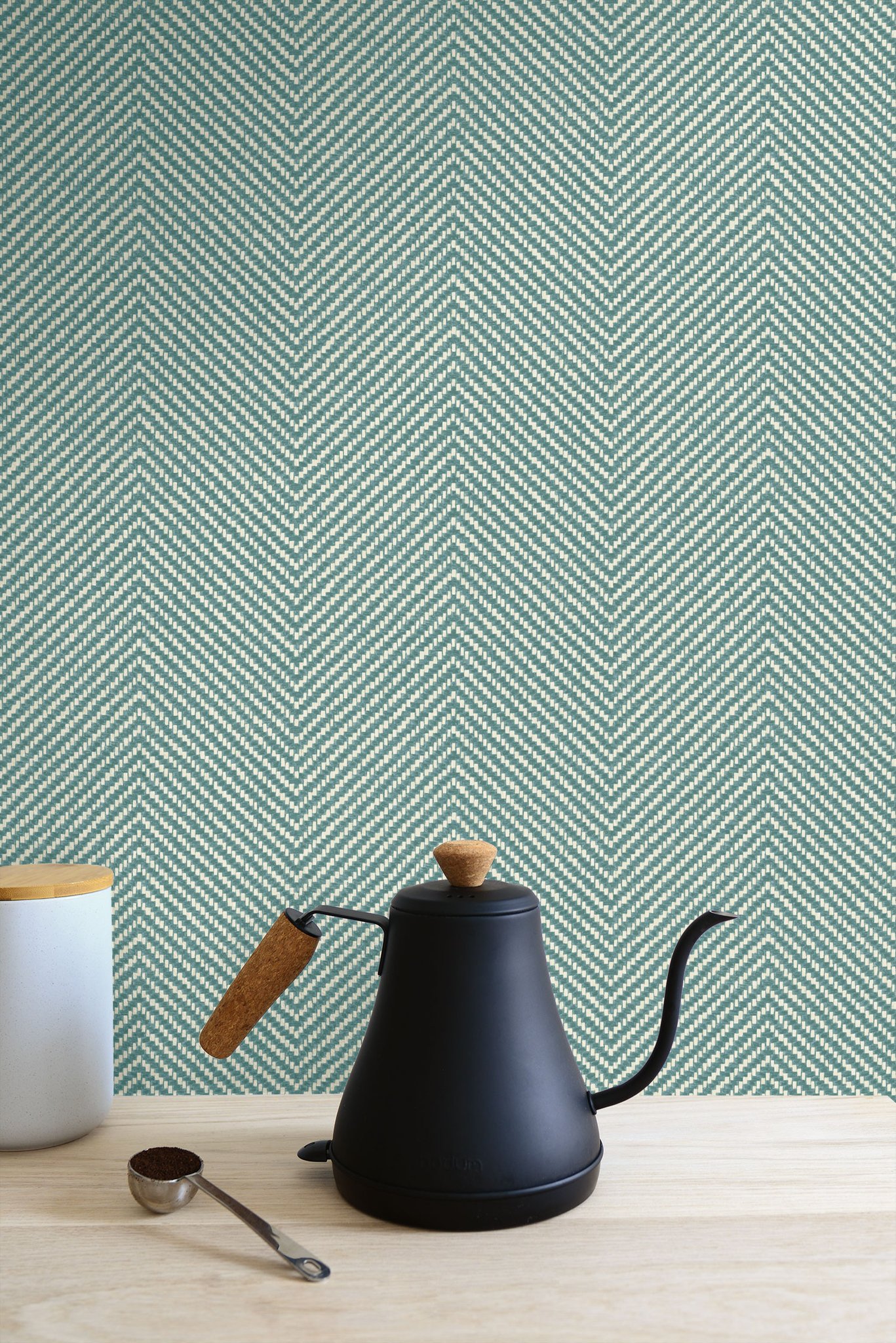 Cafe Chevron Wallpaper In Aqua From The More Textures Collection