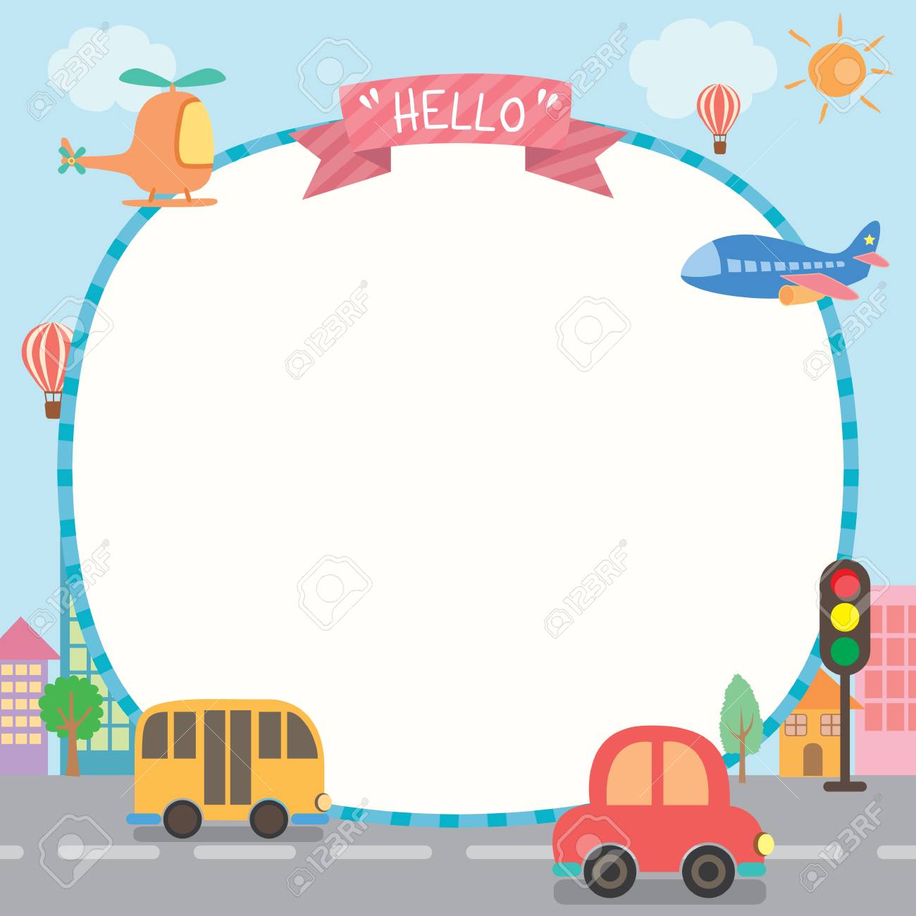 Cute Illustration Of Transportation Decorated With Road And Sky