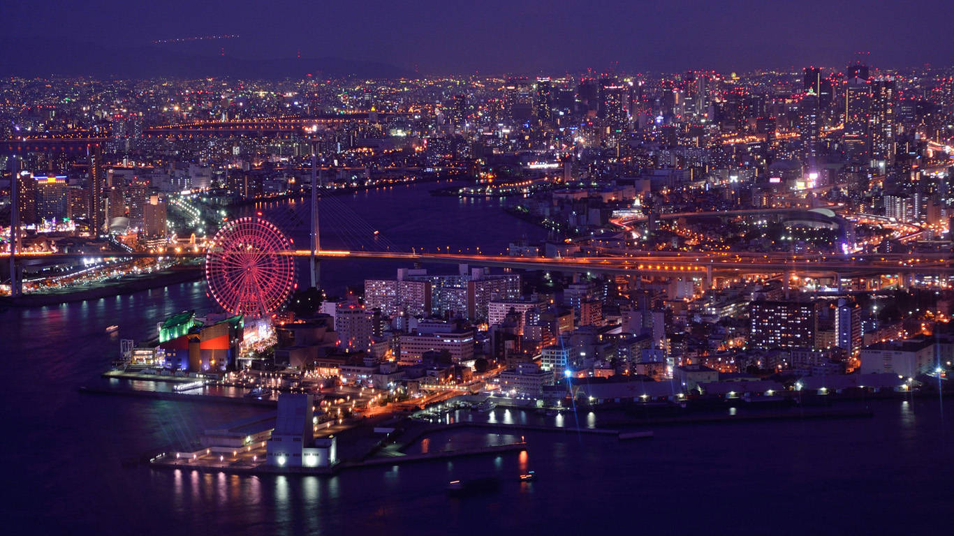 Cityscape At Night Of Osaka City Wallpaper