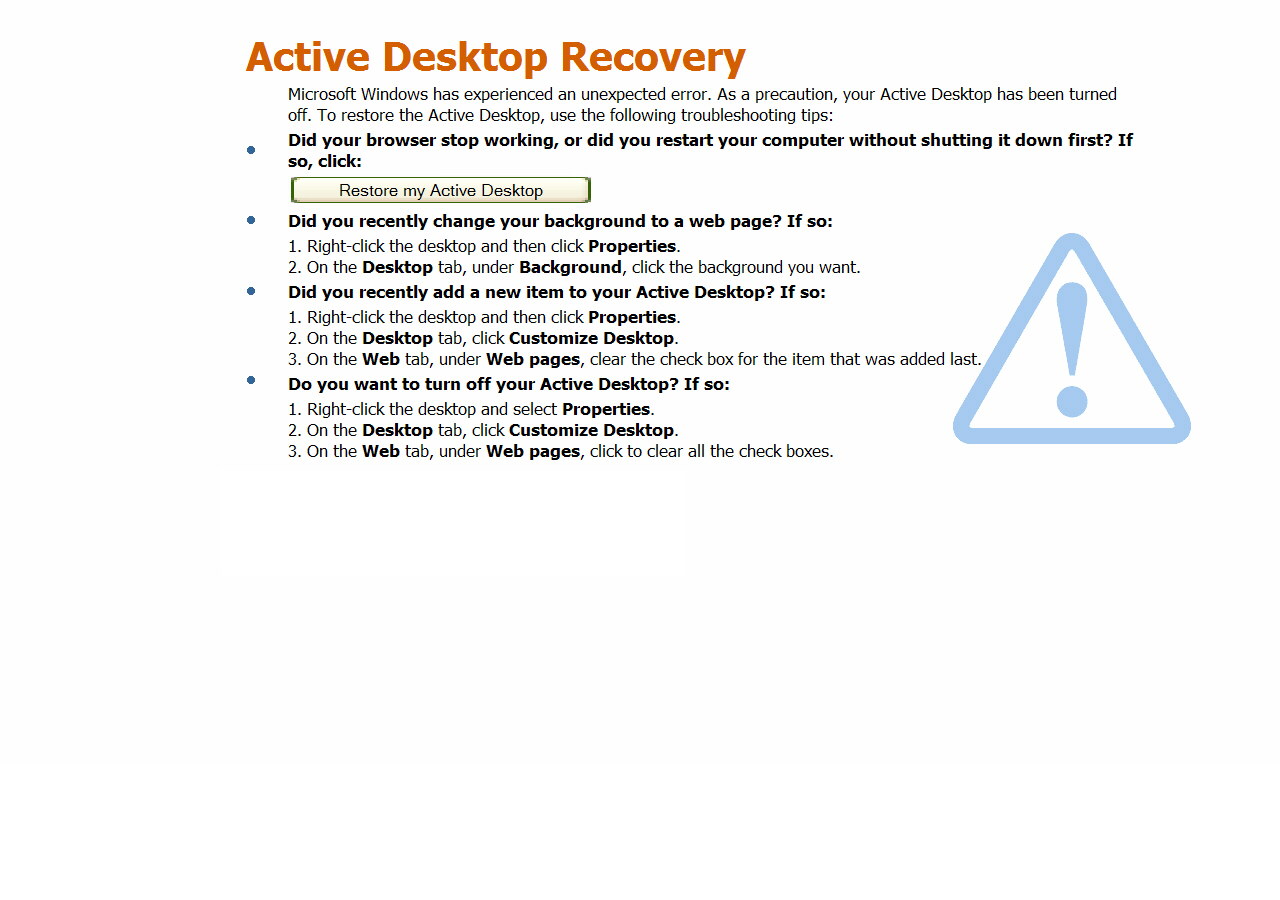 Respuesta Informtica Restaurar active desktop en Windows XP