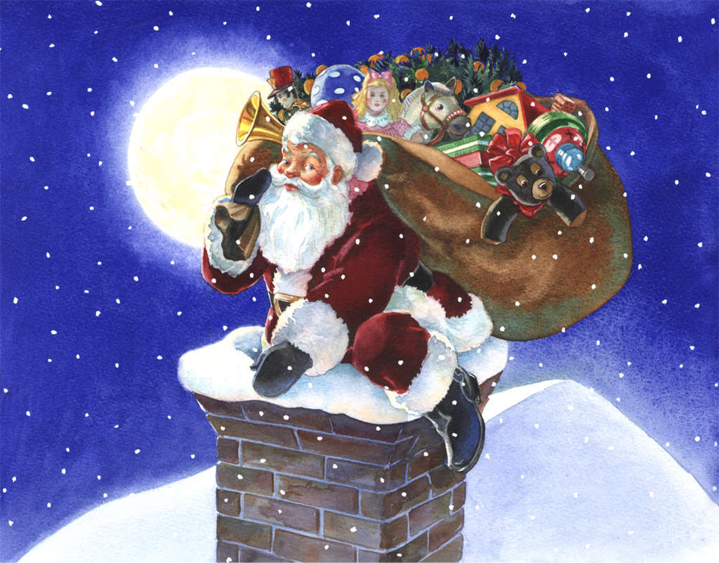 Christmas Wallpaper Santa Stuck Up In The Chimney