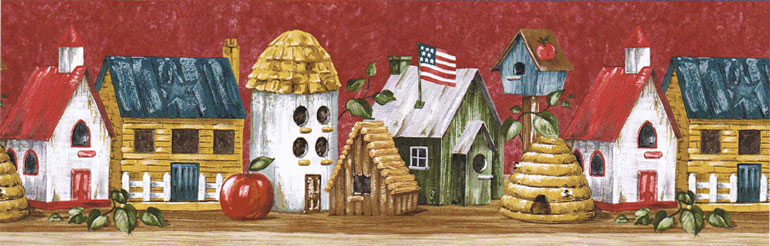 Flag Bee Red Apple Birdhouses Wallpaper Border Hic0020