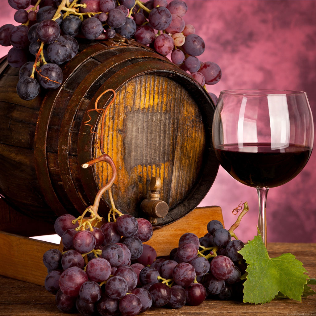 Wine Red Glass Grape Grapes Berries Keg iPad Wallpaper