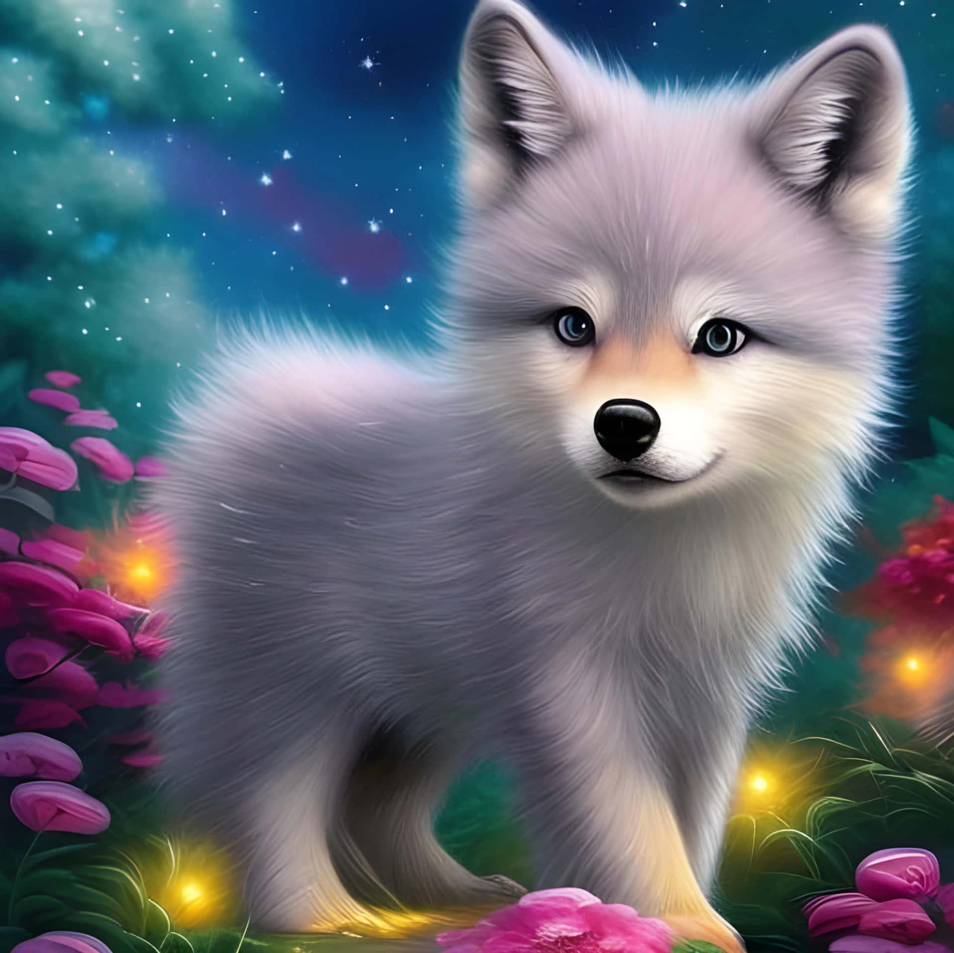 A Cute Fox In The Forest With Flowers Wallpaper