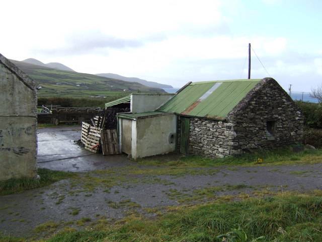 Old Farm Buildings With The Killurly Hills Showing Up In