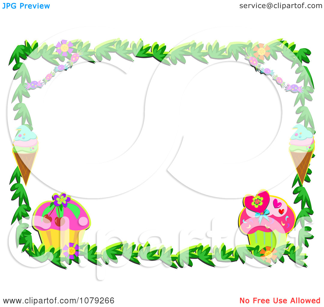 Clipart Cupcake Ice Cream And Floral Border Royalty Vector