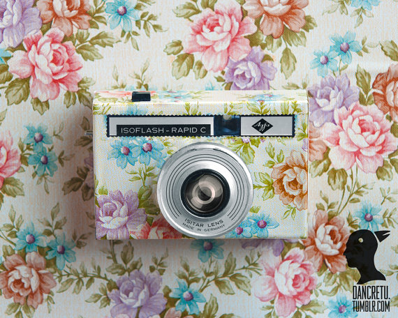 Camera Fine Art Print Wallpaper with Flower Pattern Vintage Camera