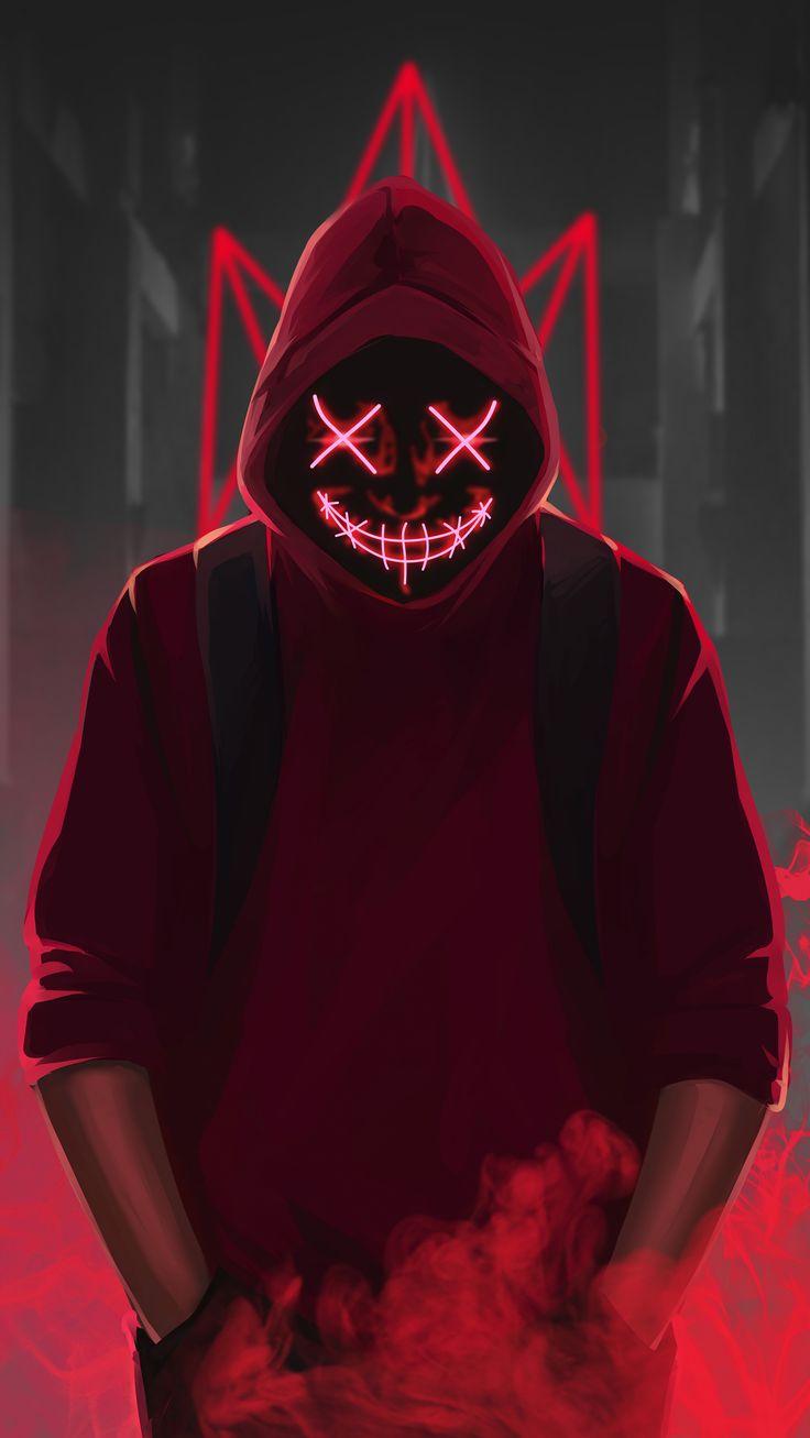 Red Mask Neon Eyes 4k In Resolution Boys