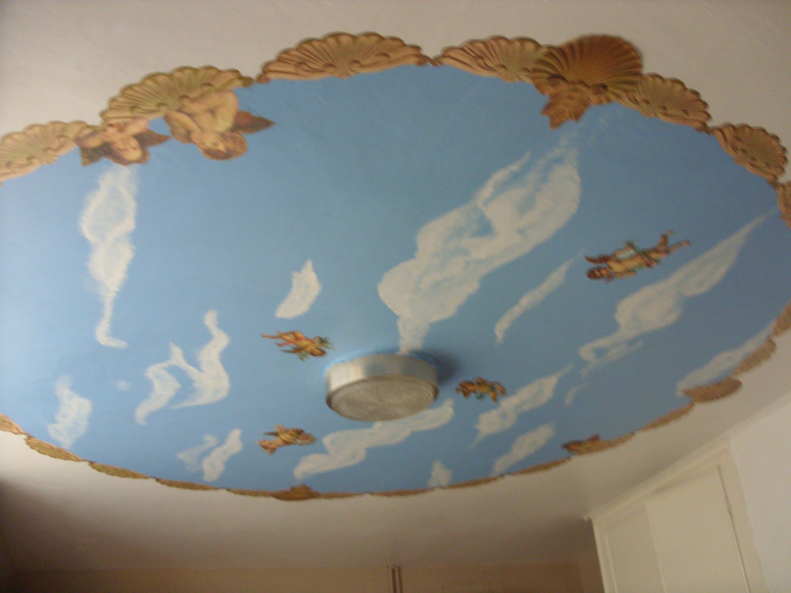  England PAINTED AND DECOUPAGE SKY CEILING WITH CLOUDS AND FAIRIES