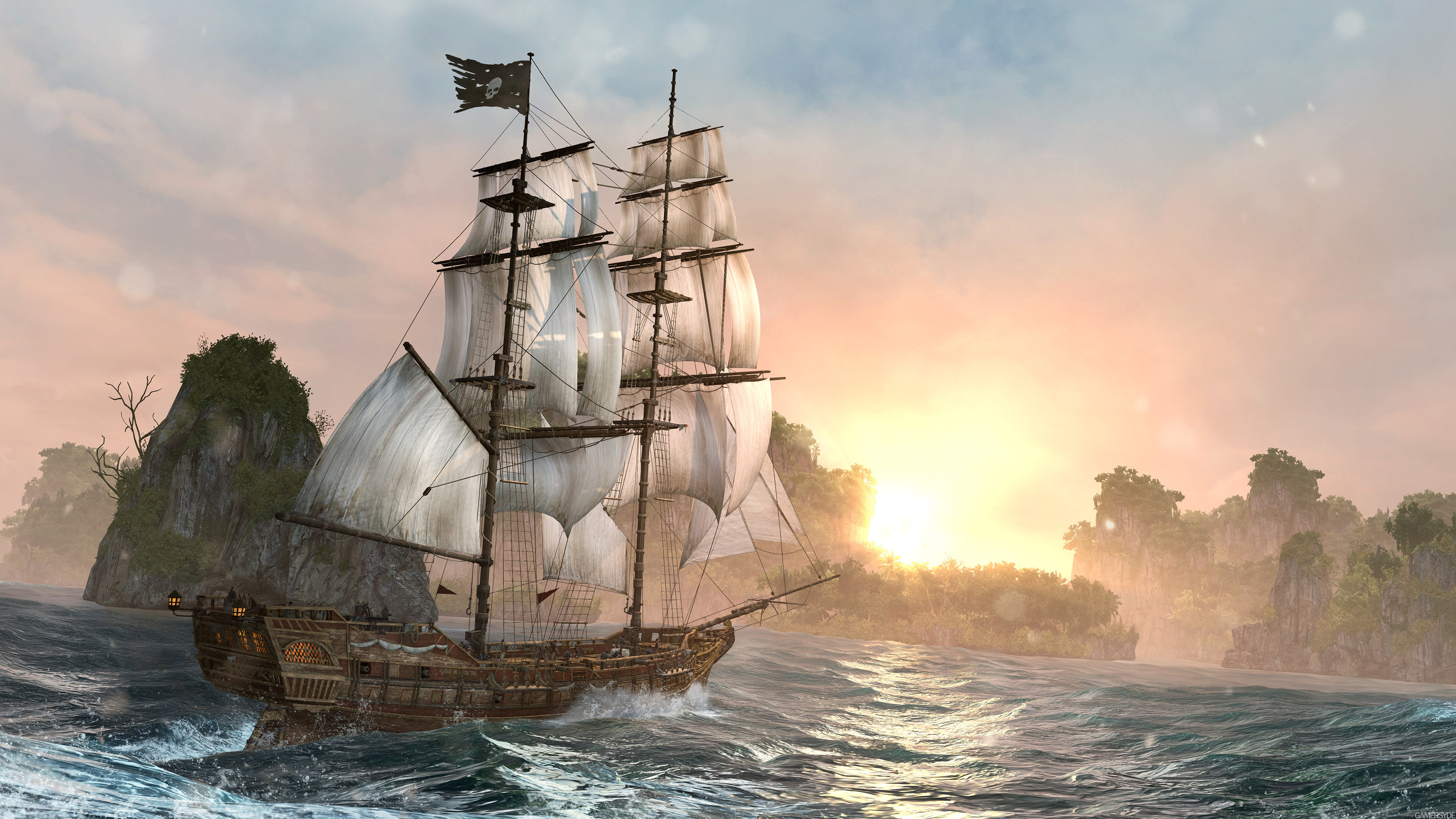 Game Ship River HD Sunrise UltraHD 4k Wallpaper Background