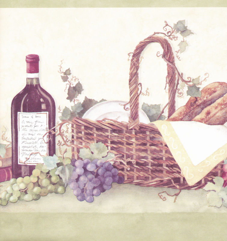 Free download KITCHEN GRAPESWINE BOTTLE PICNIC BASKET Wallpaper bordeR