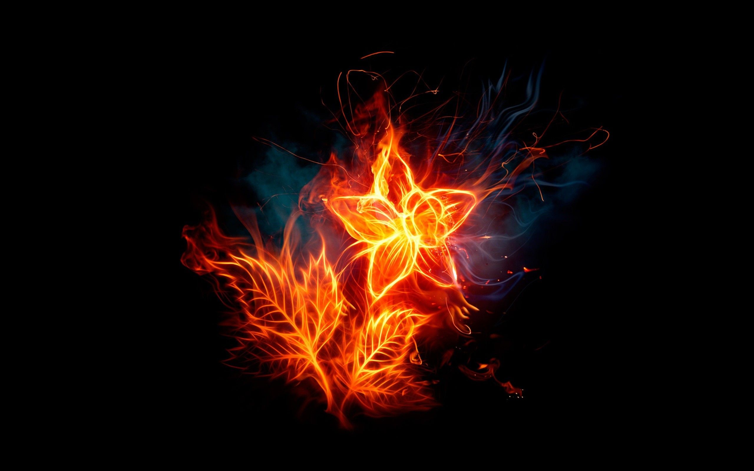 Abstract Fire Glowing Dark Desktop Wallpaper