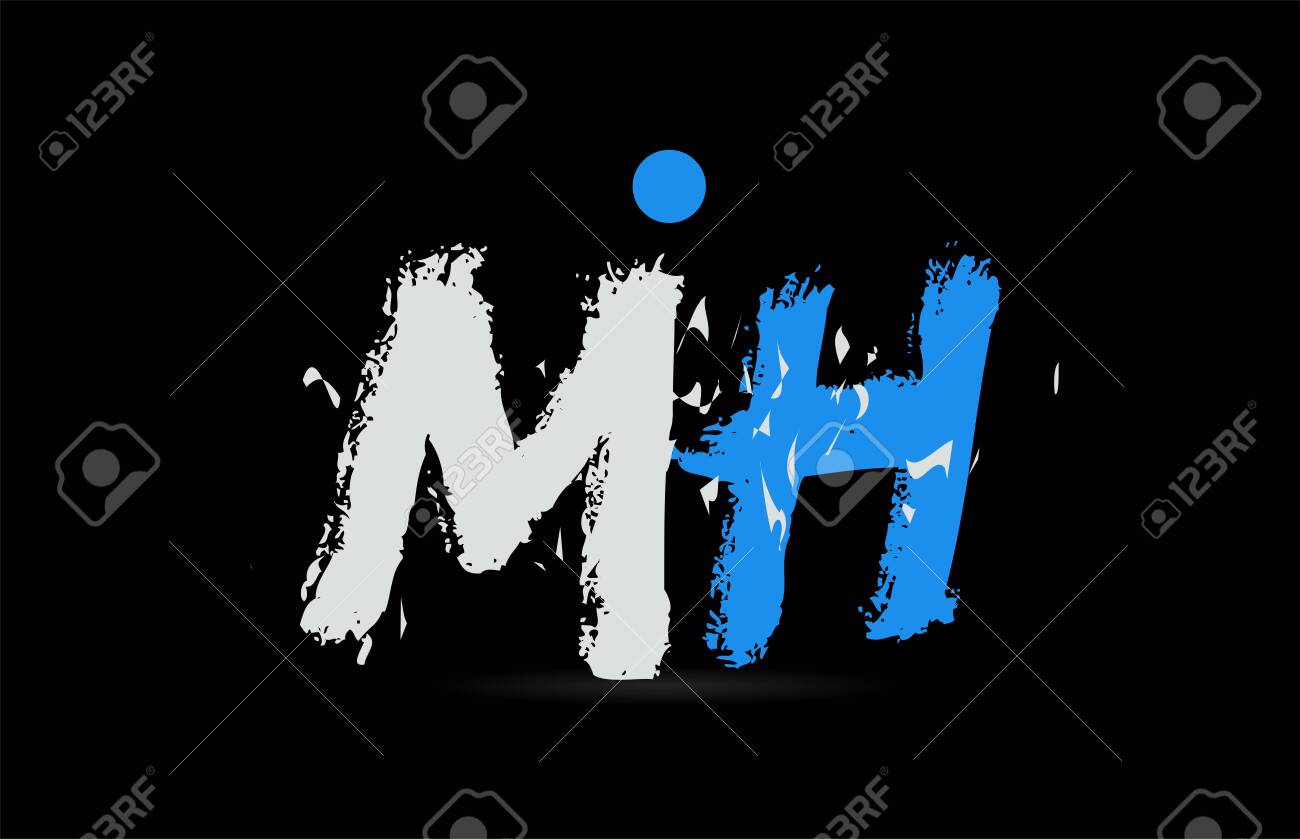 Grunge Blue White Alphabet Letter Bination Mh M H On Black