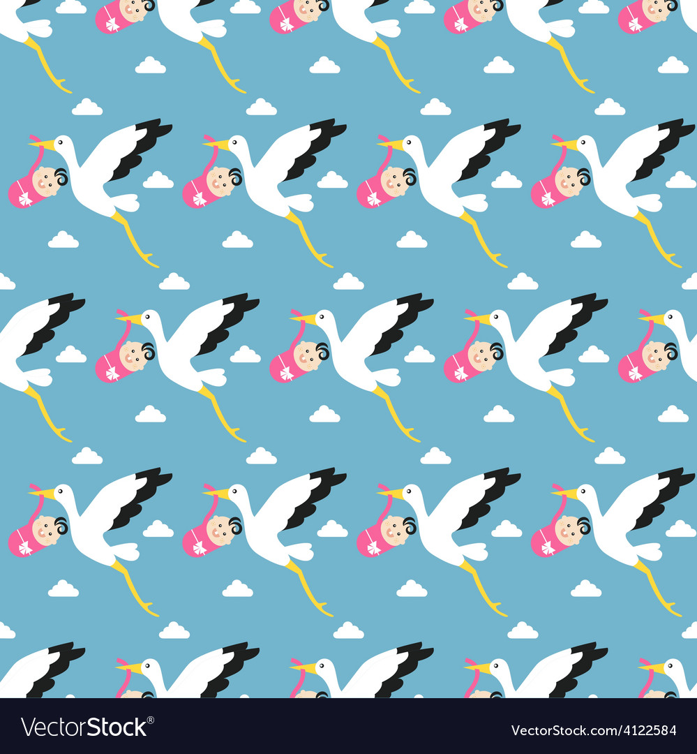 Stork carrying child pattern background Royalty Vector 999x1080