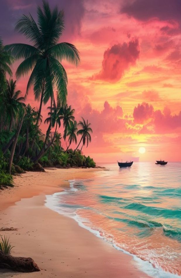 Tropical Island Sunset Wallpaper