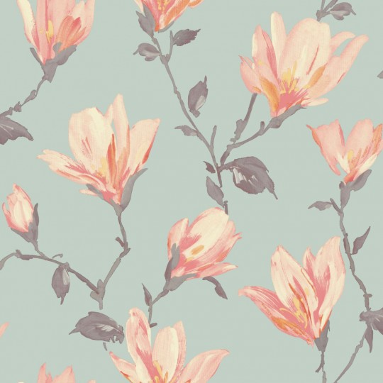 Home Shop By Style Floral Lotus Teal Coral Floral Wallpaper