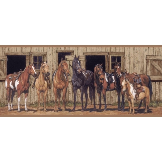 Western Horses At The Stable Wallpaper Border All Walls