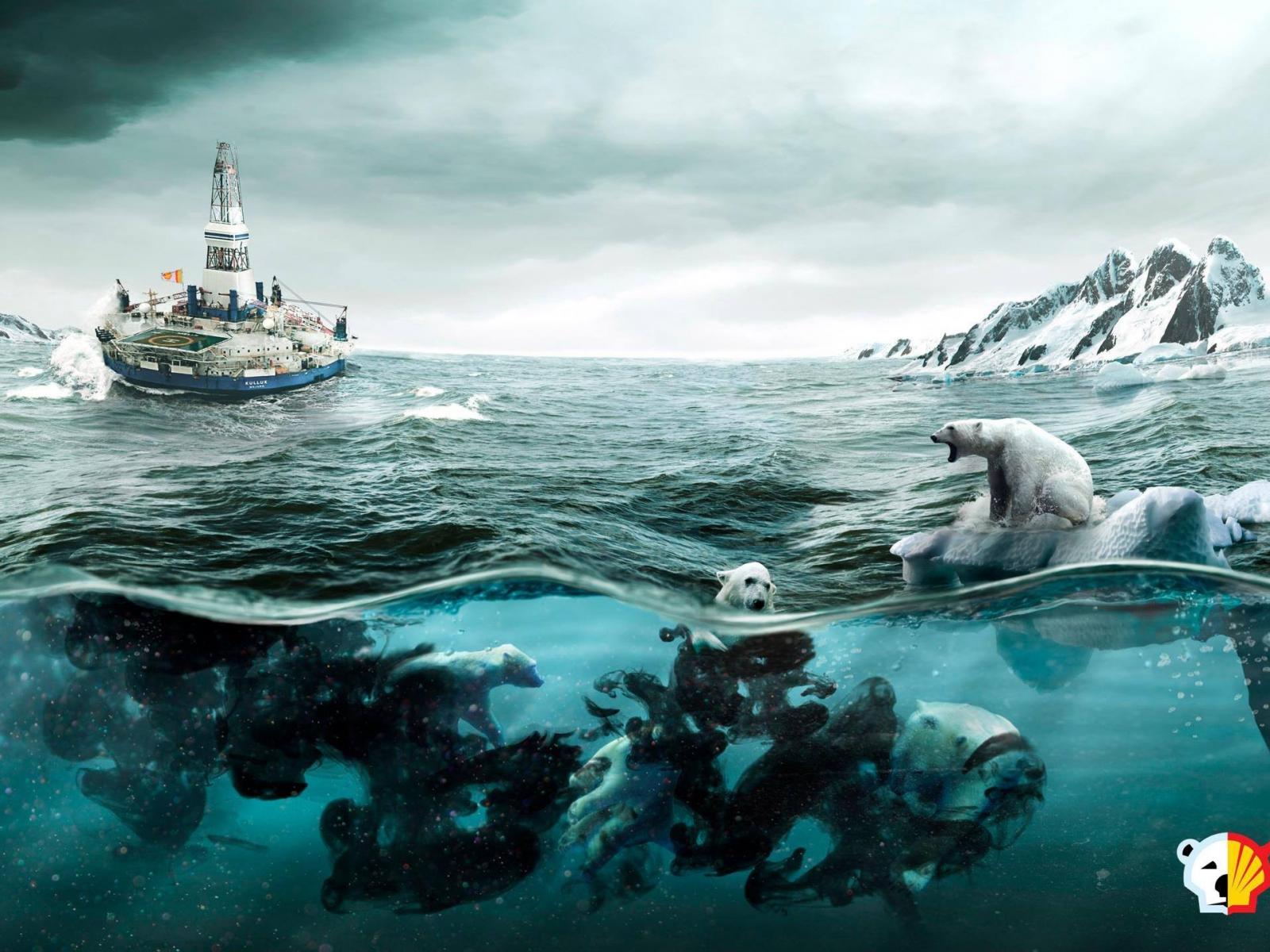 Oil Rig Animals Ocean Polar Bears Wallpaper