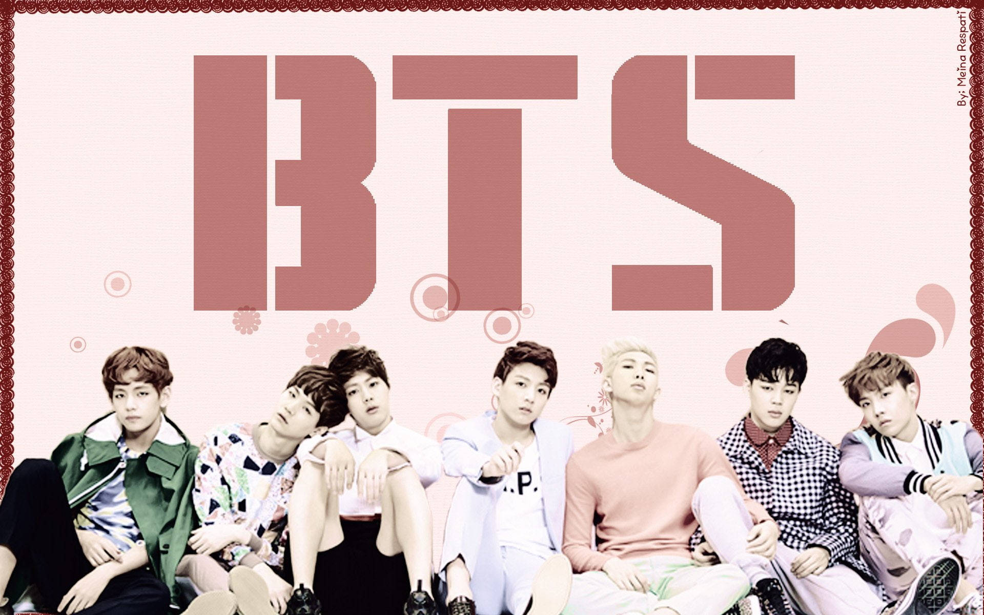 Bts Group Photo In Pink Wallpaper