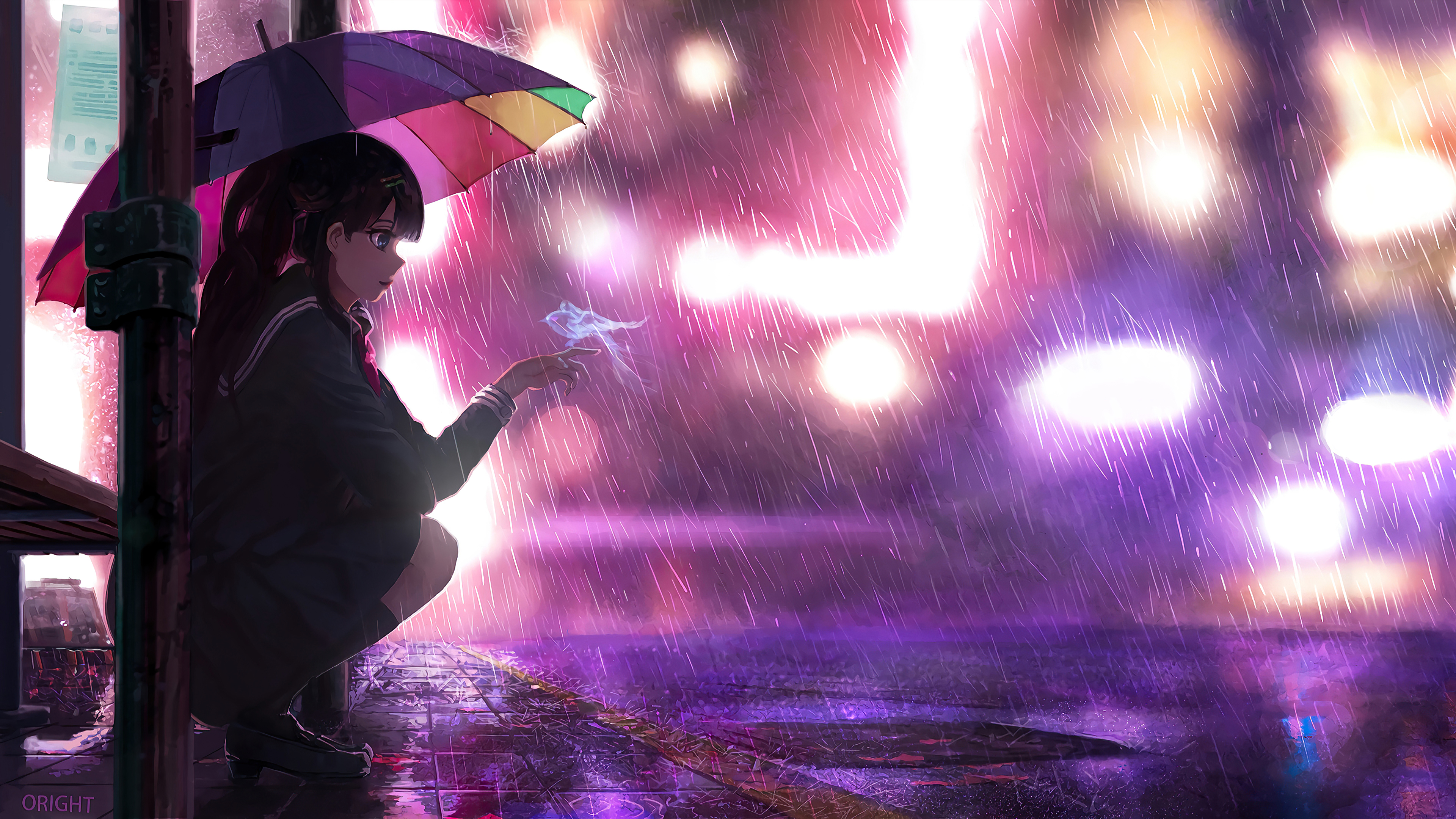 Umbrella Rain Anime Girl 4k Wallpaper HD Image