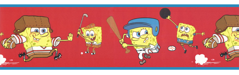 Sports Red Wall Border Sponge Bob Prepasted Accent Wallpaper Roll
