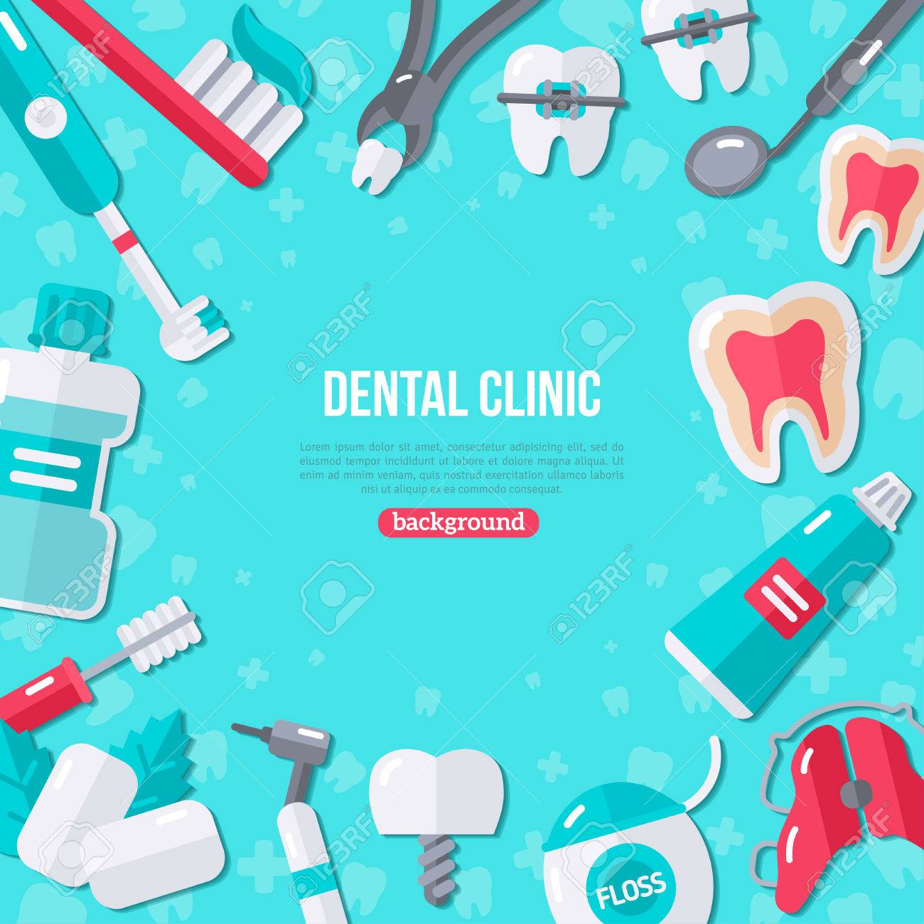 Dentistry Banner With Flat Icons On Blue Background Vector
