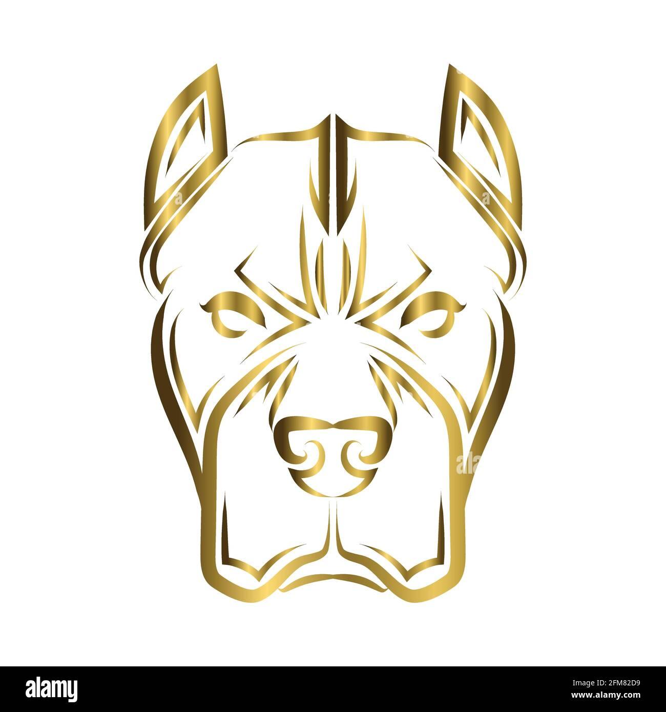 Gold Line Art Of Pitbull Dog Head Good Use For Symbol Mascot