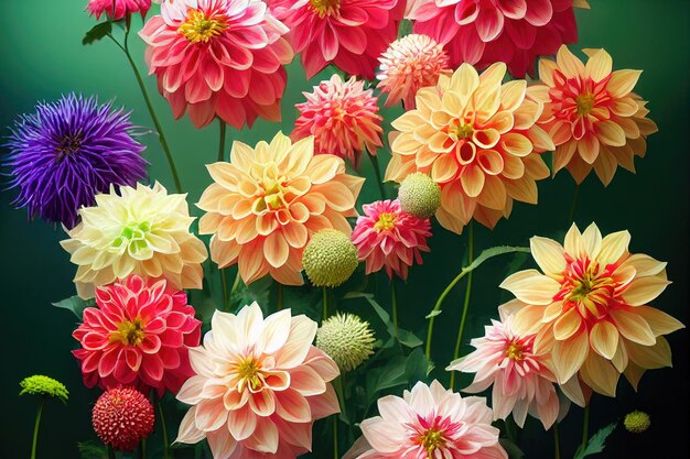 Dahlia Flower Banquet Beautiful Spectacular Arrangement Background Wallpaper