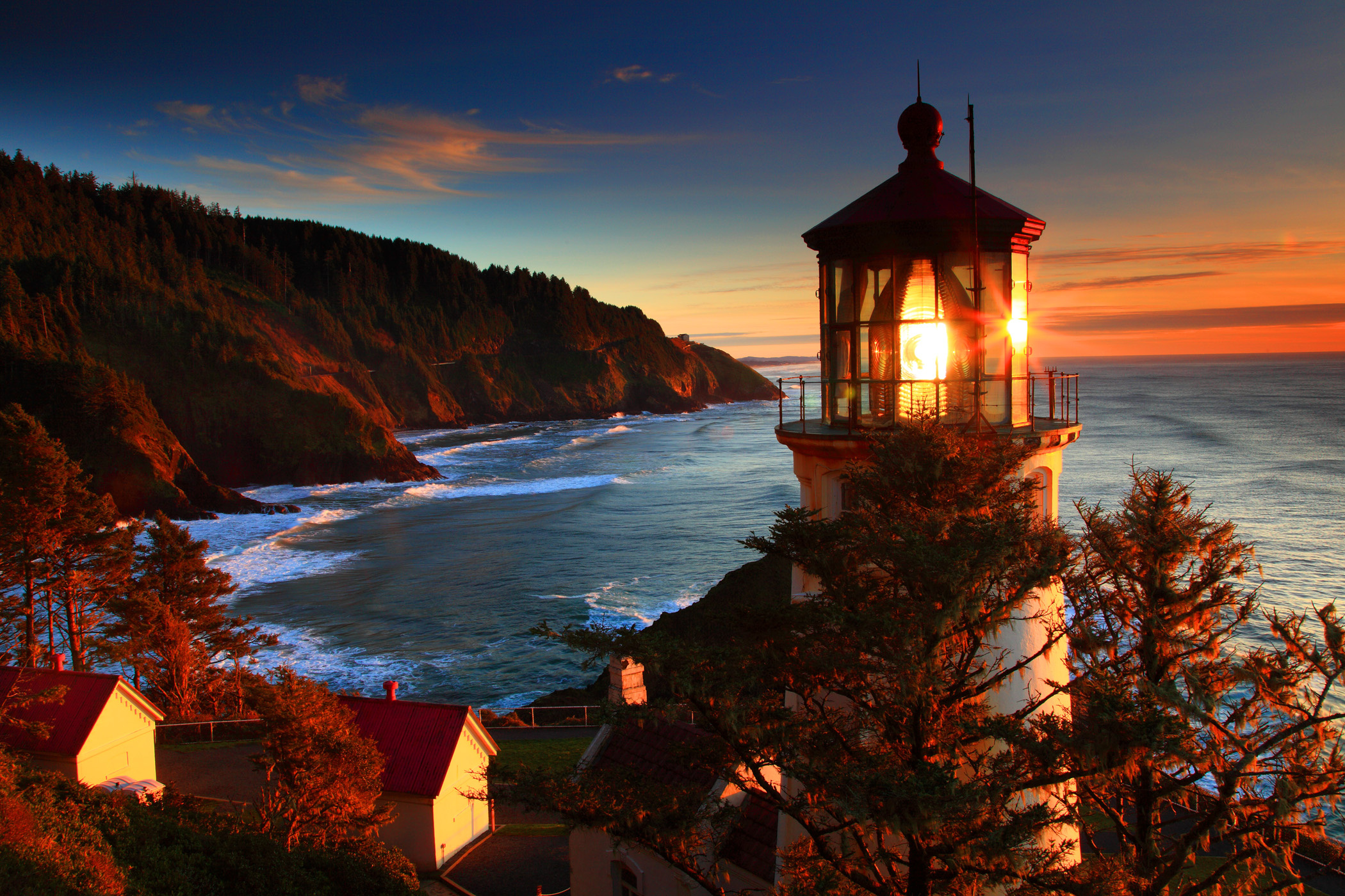 Oregon Coast sea lighthouse sunset landscape ocean sunrise autumn