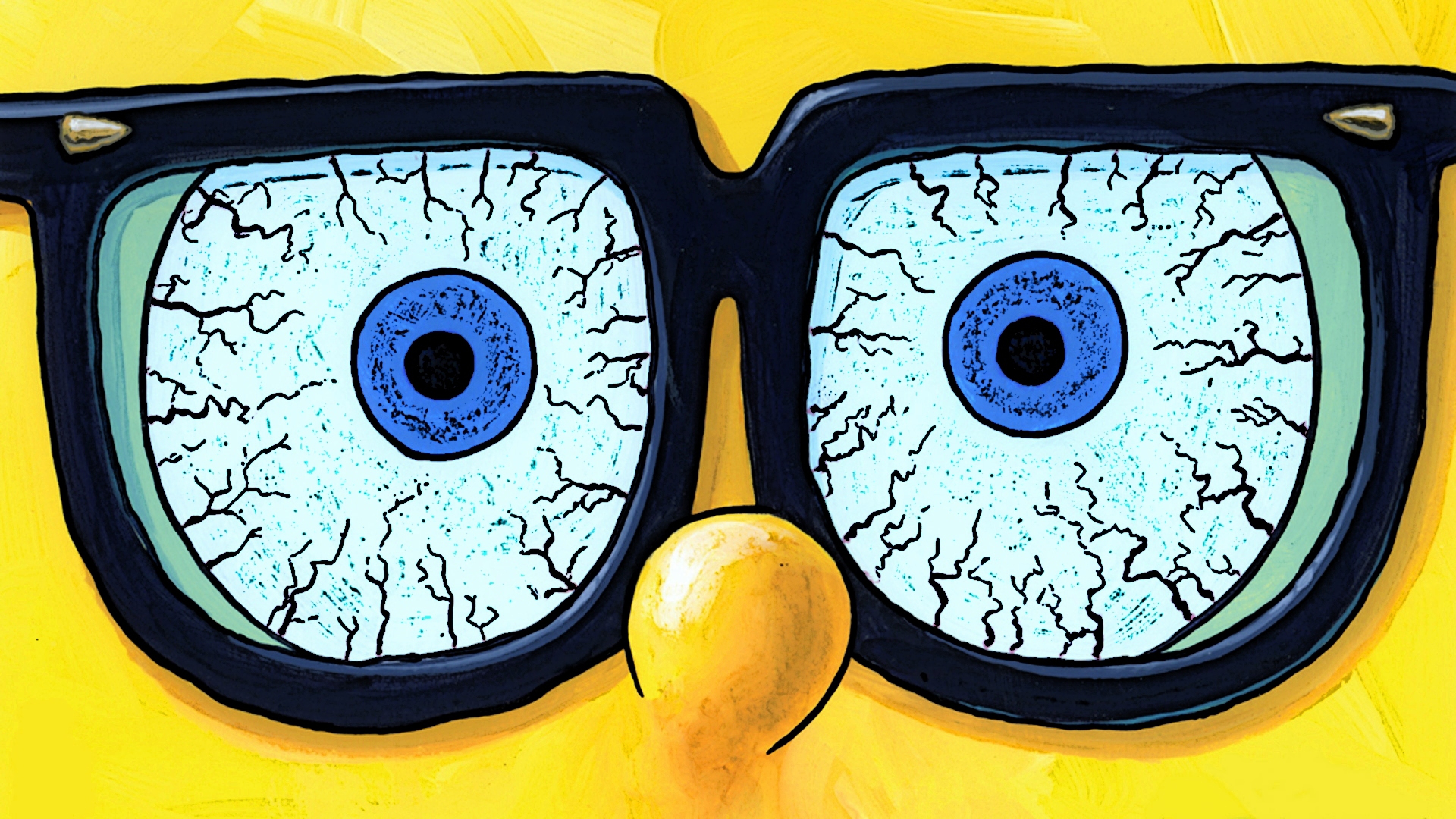 Close-up of a cartoon character's bloodshot eyes, emphasizing dryness and fatigue