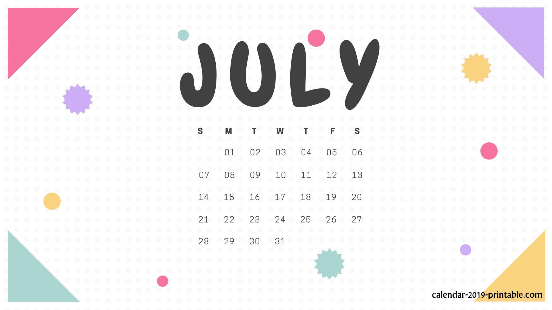 Floral July 2019 Wall Calendar