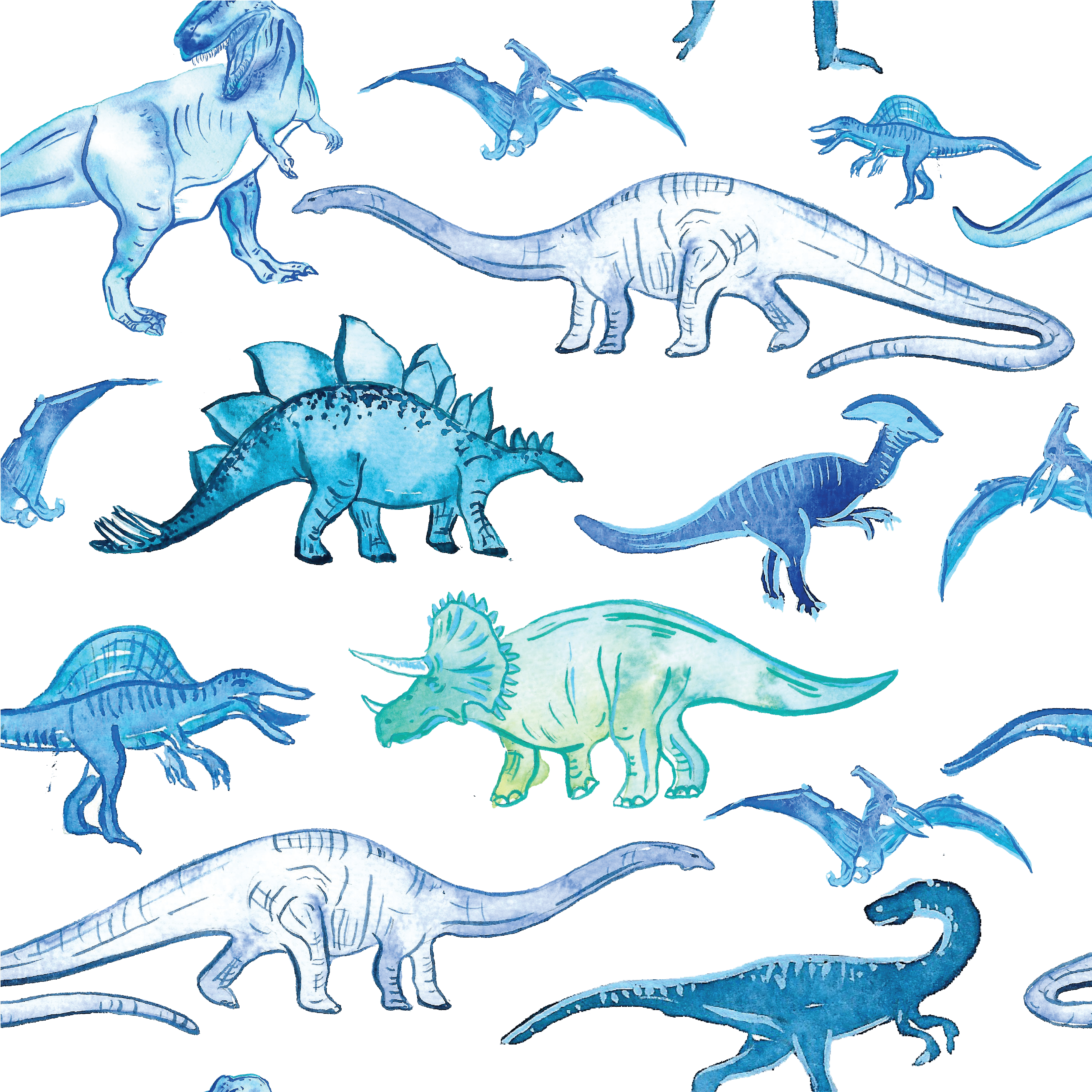 Blue Dinosaurs Removable Wallpaper Muse Wall Studio