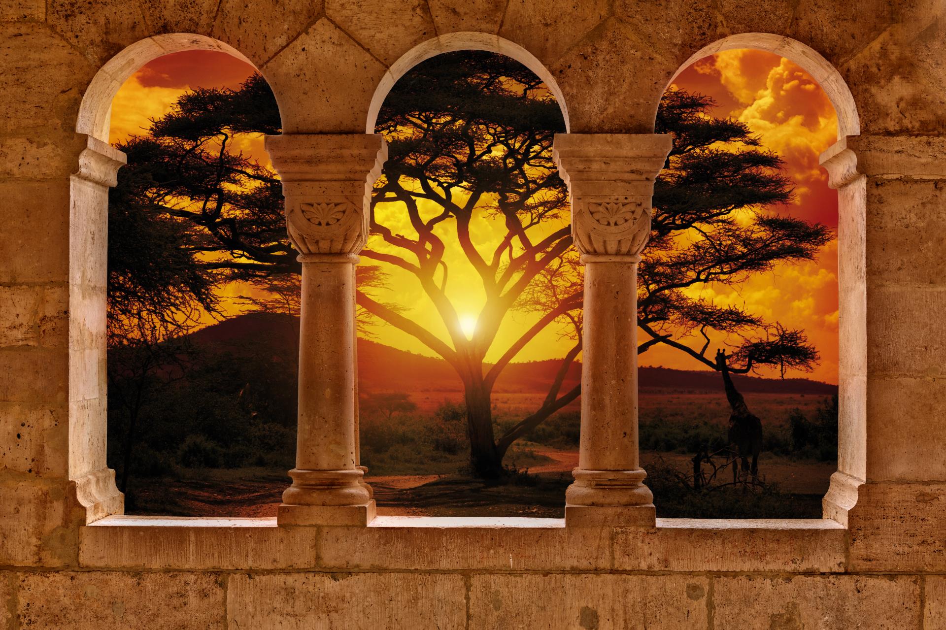 African Sunset Through Arches Photo Wallpaper Wall Mural Cn 770ve