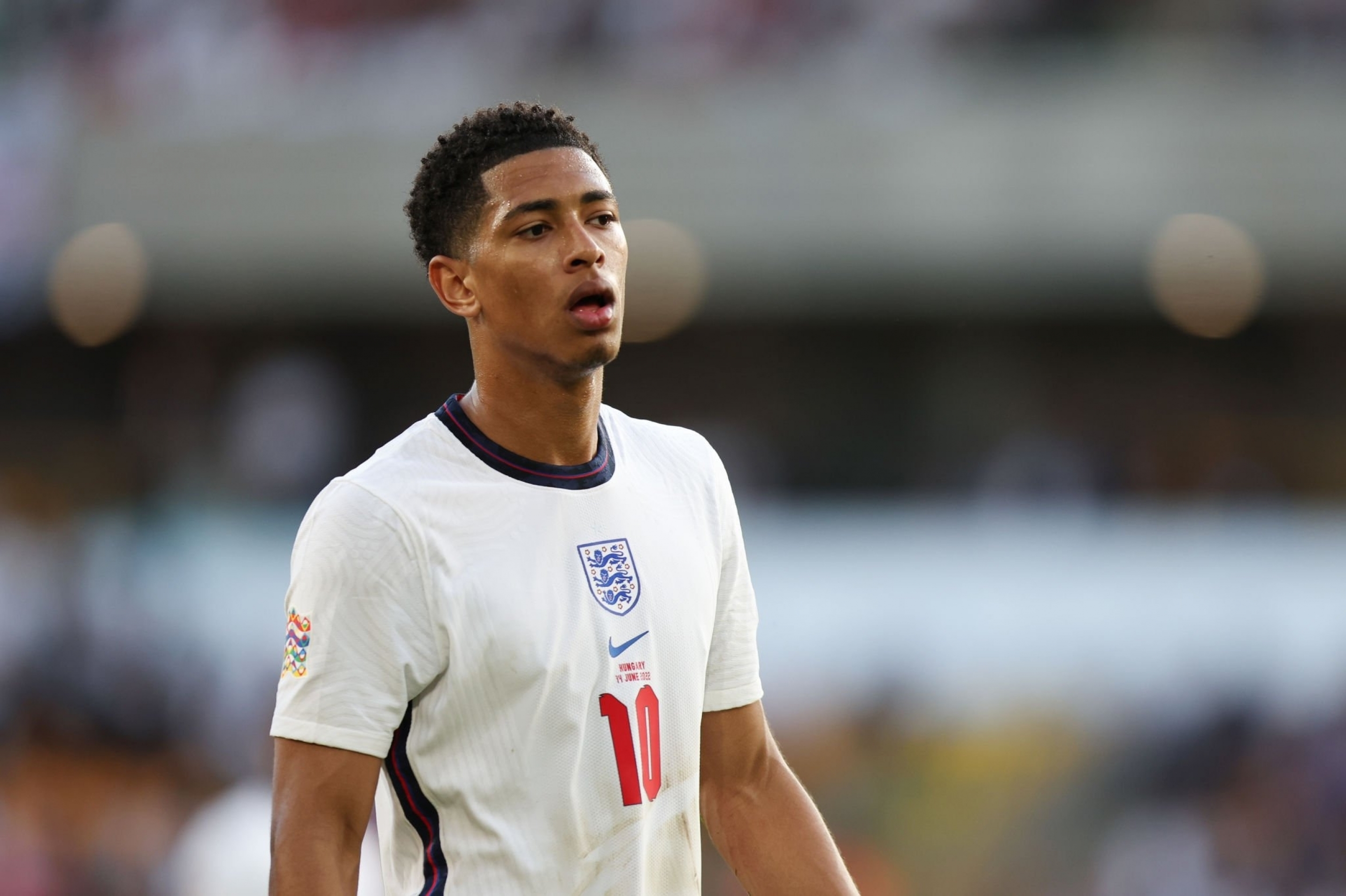 Jude Bellingham in action for England, wearing the number 10 shirt