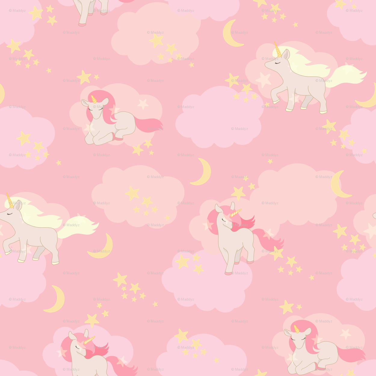 Unicorns And Clouds Pink Wallpaper Maddyz Spoonflower