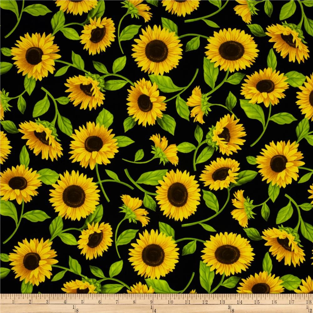 Timeless Treasures Fleur Sunflowers Black Wallpaper