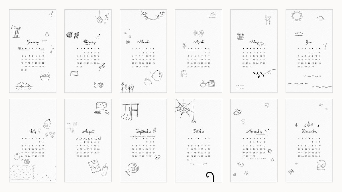 Doodle 2022 monthly calendar template PSD Template   rawpixel 1200x675