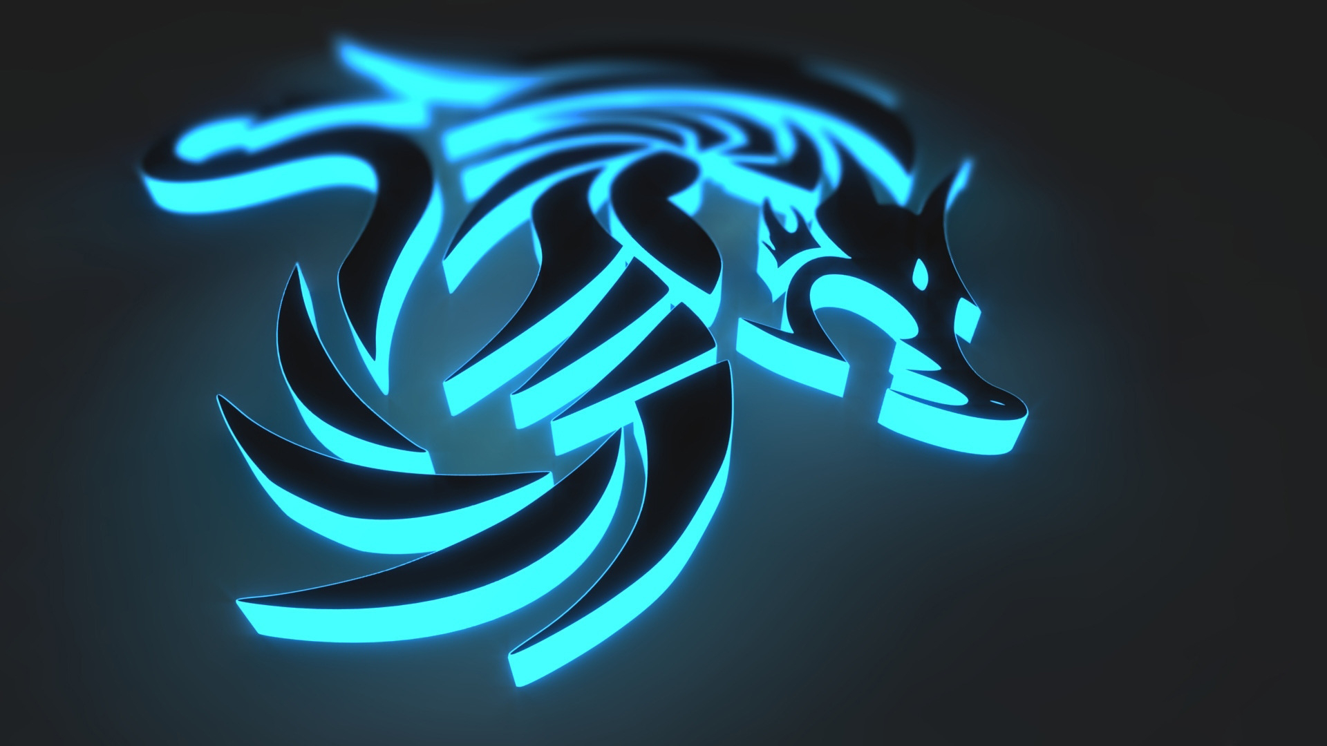 Neon Logo Wallpaper With A Wolf 3d For Desktop