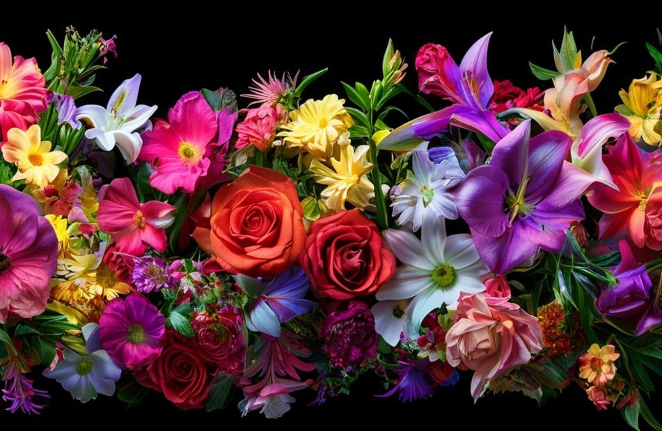Flowers On Black Background Wallpaper