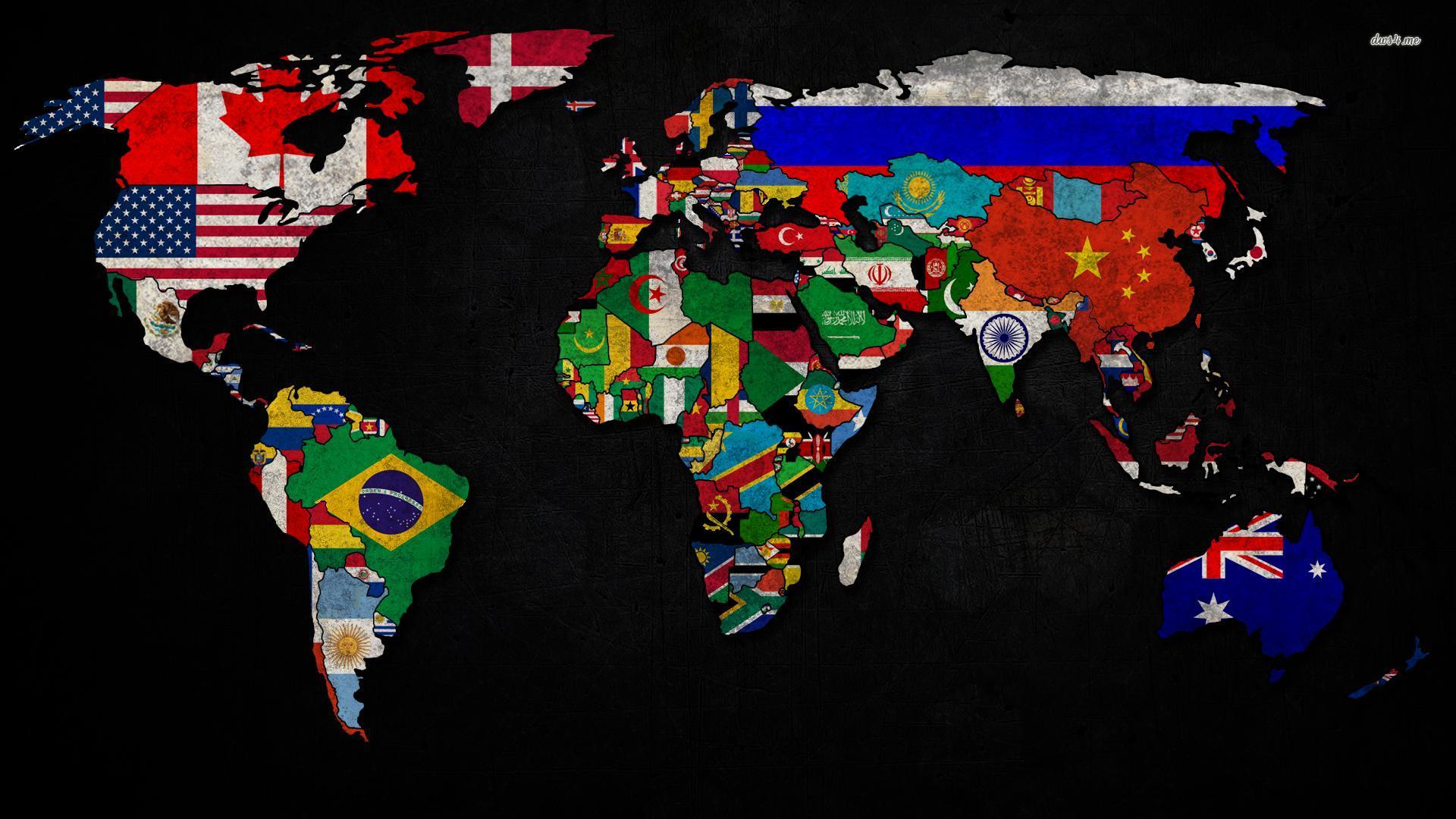 World Map And Flags Wallpaper