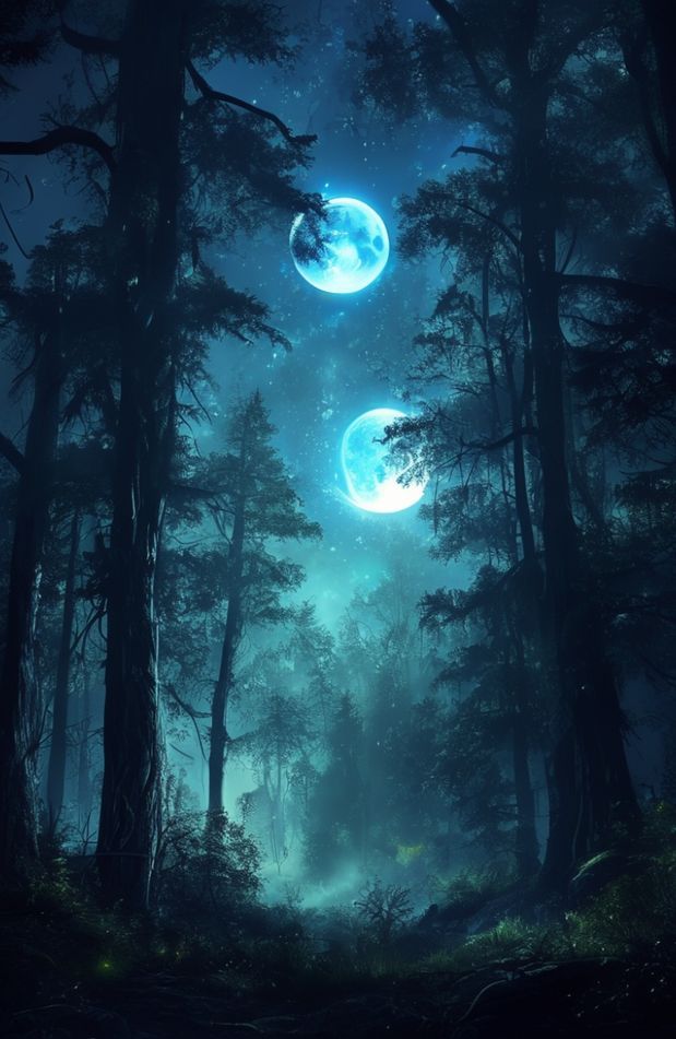 Dark Forest With Moon Wallpaper