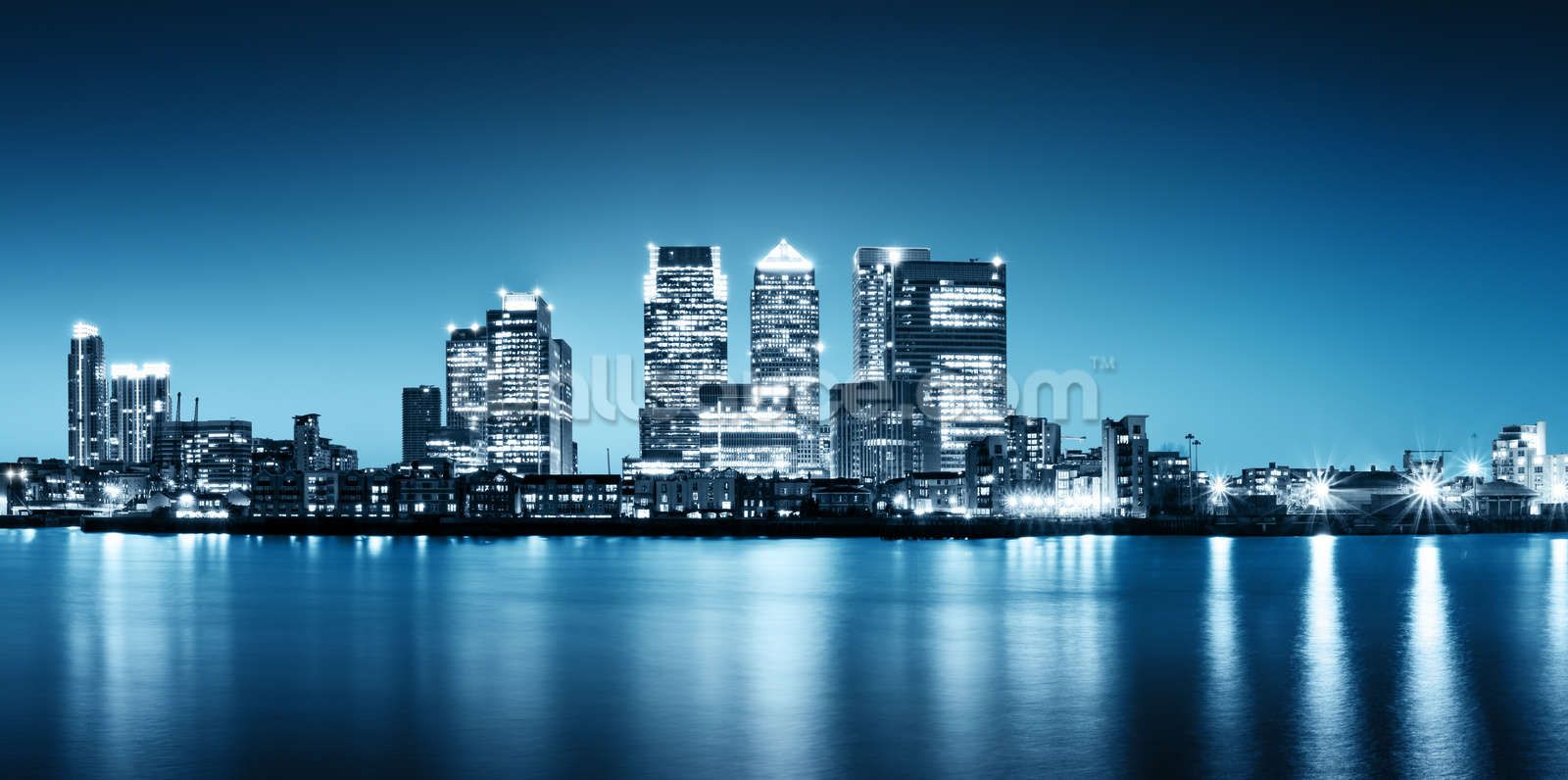 Canary Wharf From Greenwich Night Skyline Cityscape