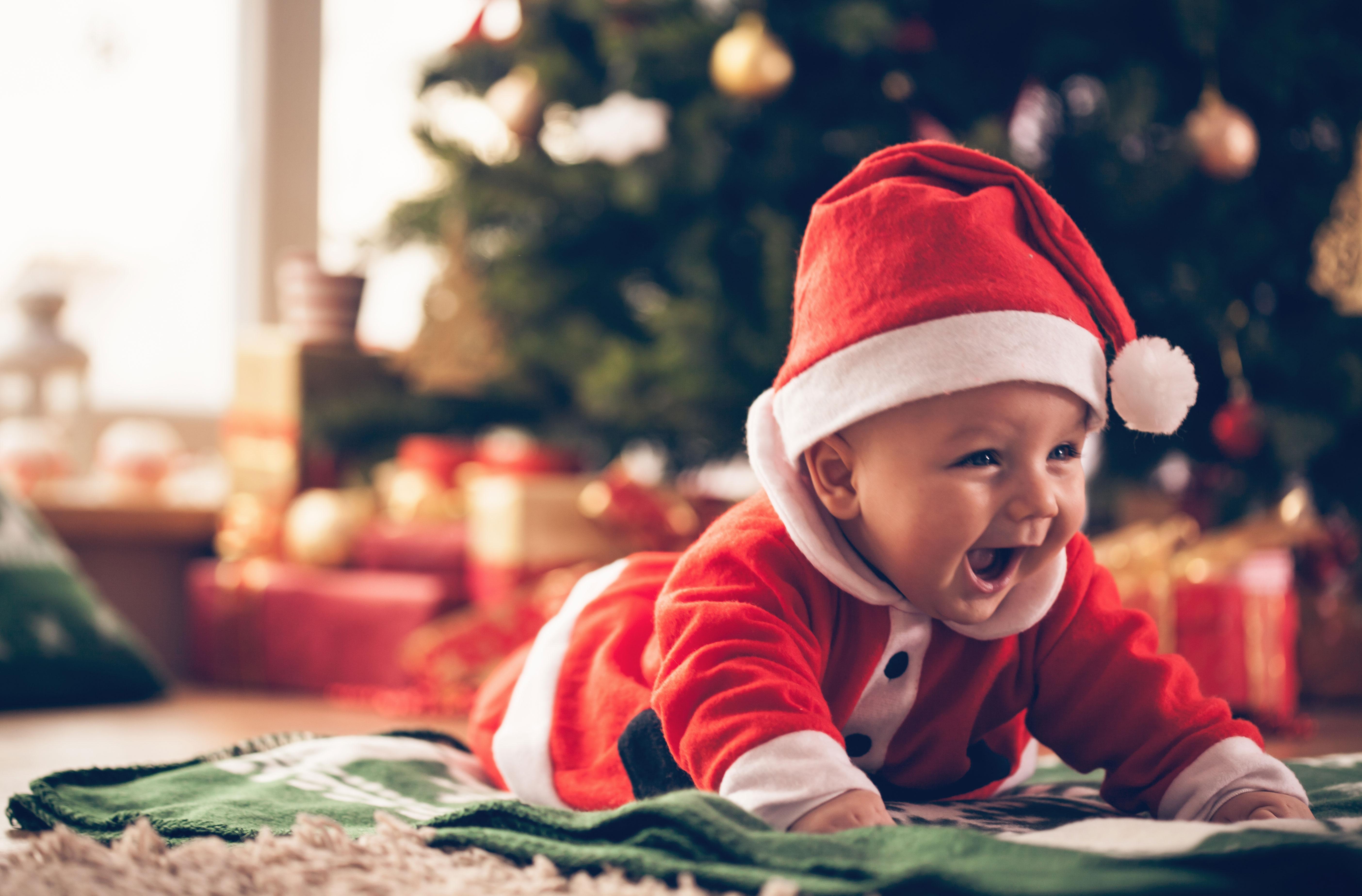 Christmas Baby Santa Outfit HD Cute 4k Wallpaper Image