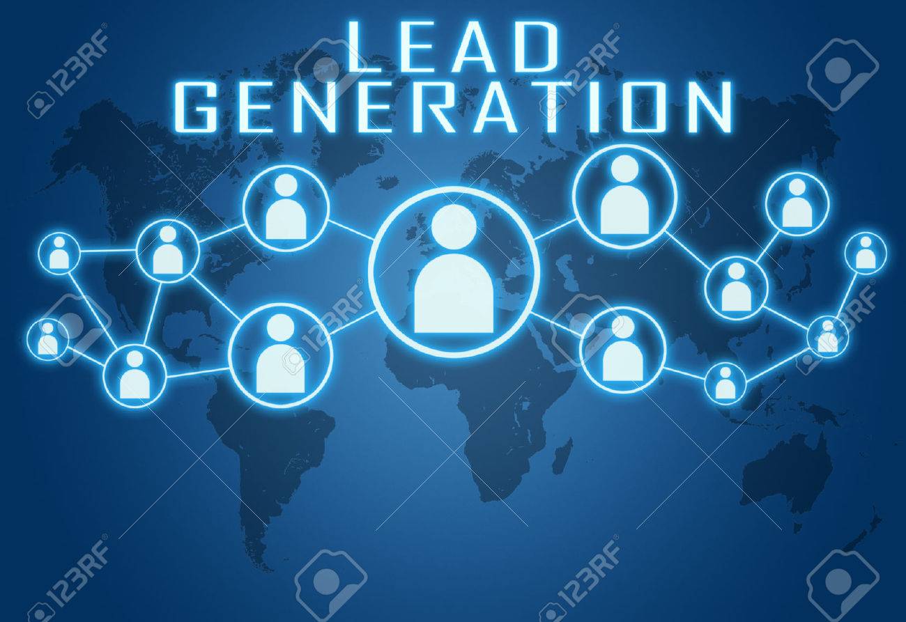 Lead Generation Concept On Blue Background With World Map And