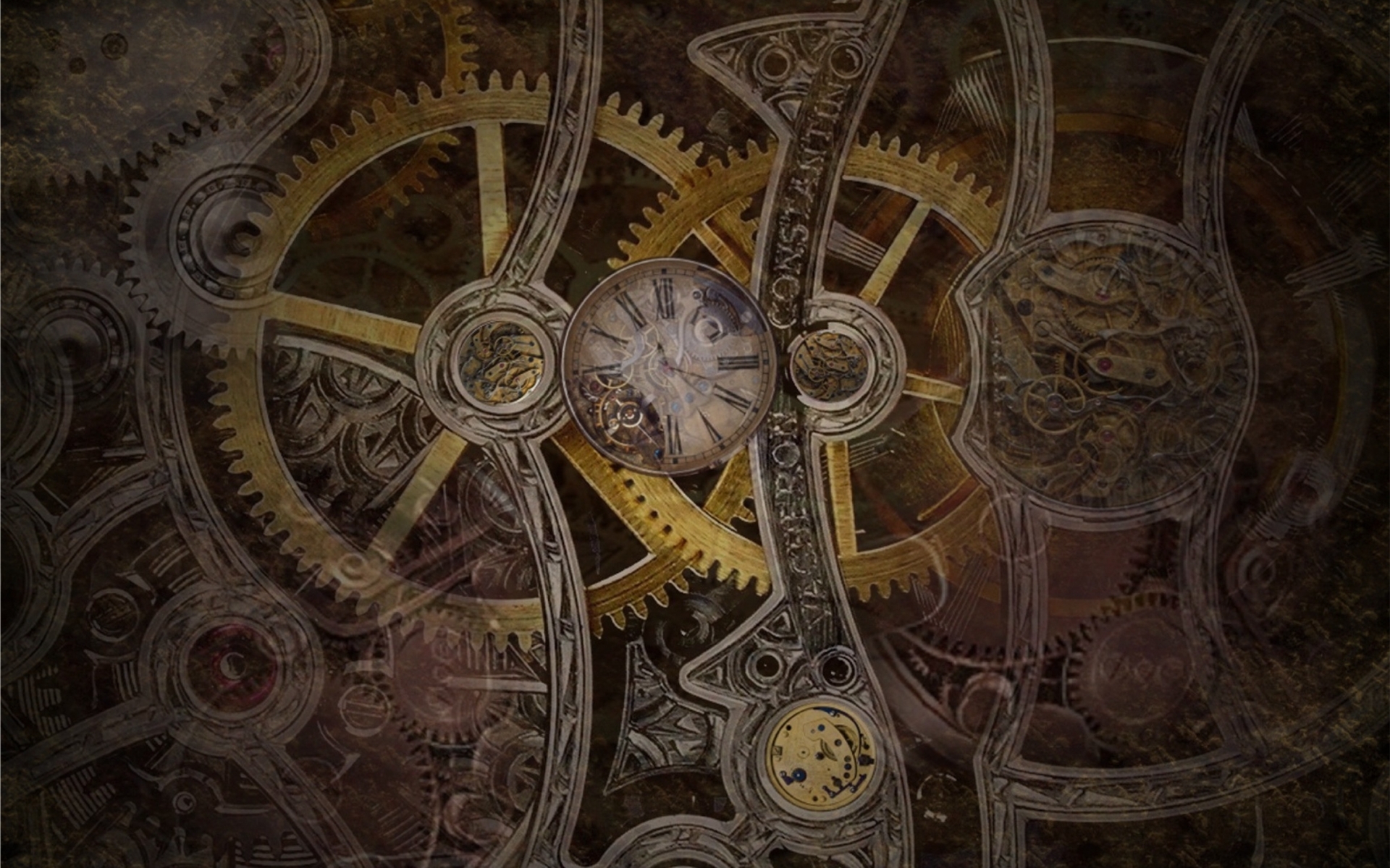 Steampunk mechanical gears cloock watch wallpaper 1920x1200 62238