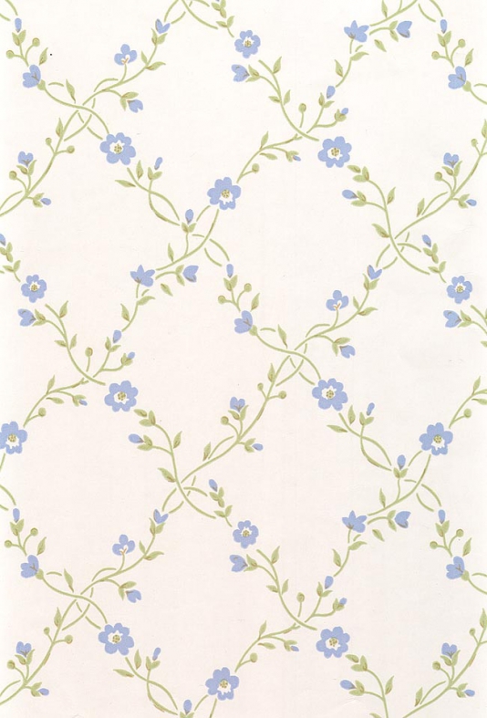 Pretty Floral Trellis Wallpaper In Blue And Green On Off White